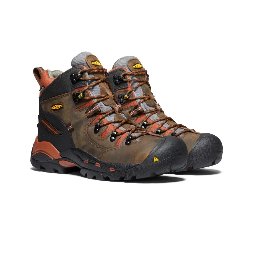 Keen Men's Pittsburgh 6" Waterproof Boot (Soft Toe) | Cascade Brown/Bombay Brown - Image 2